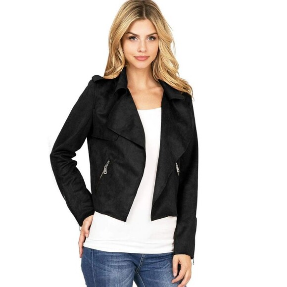 Haute Monde Black Faux Suede Moto Jacket Open Front Coat SOFT Curvy Plus Size 2X - Picture 1 of 8